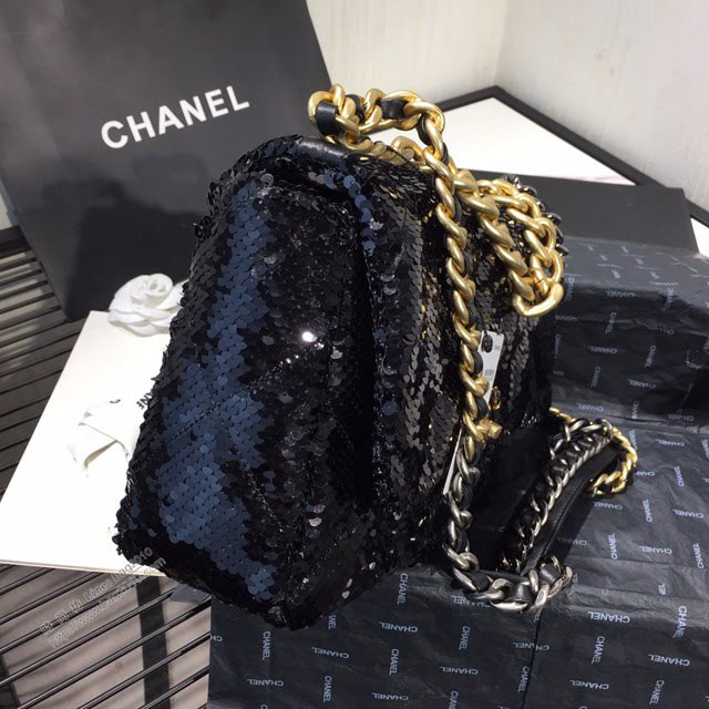 Chanel女包 香奈兒2020春夏季走秀款 19Bag Chanel百搭款黑色亮片女包  djc3844